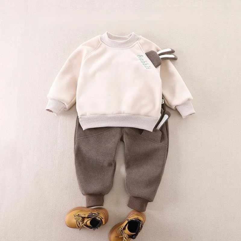 New Winter Baby Girl Clothes Suit Children Thick Warm T-Shirt Pants 2Pcs/Set Kids Boys Outfits Toddler Costume Infant Tracksuits