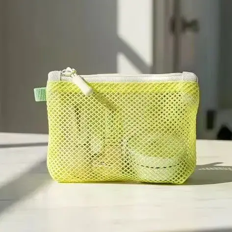 Mesh Travel Makeup Bag For Women Portable Mini Cosmetic Pouch Double Layer Zipper Multi-purpose Coin Purse Credit Card Holder
