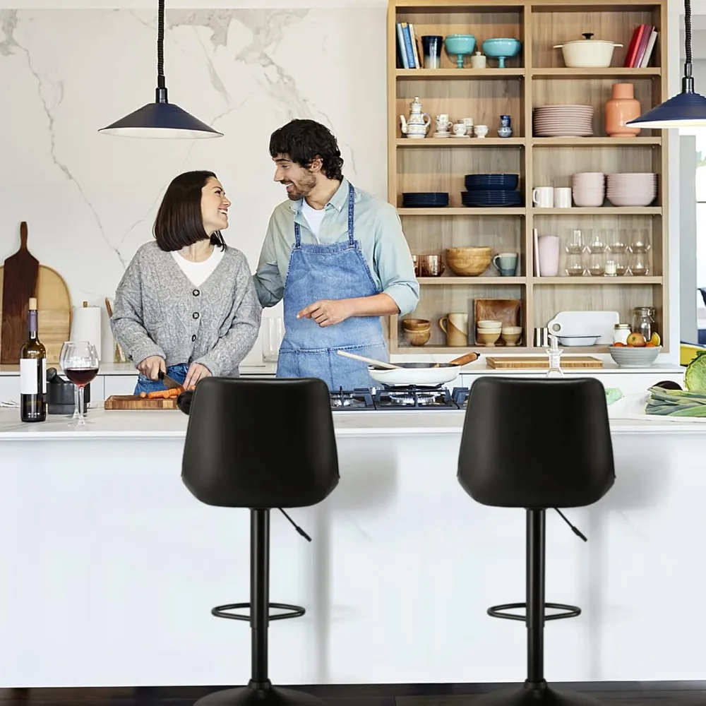 Bar Stools Set of 2, Adjustable Counter Height Leather Bar Stools with Back, Modern Swivel Armless Bar Chair for Kitchen Island