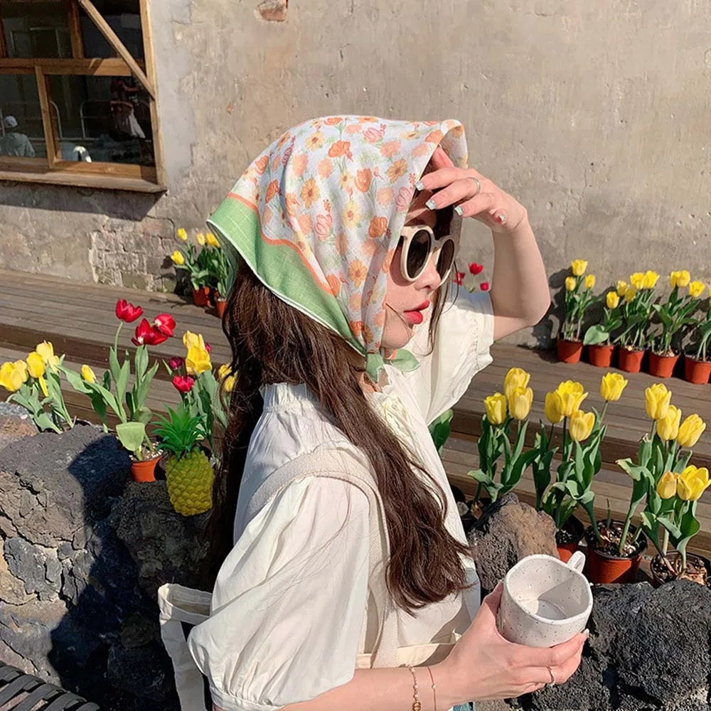 

Дышащий весенний шелковый шарф, впитывающий пот, быстросохнущий платок с цветочным принтом, солнцезащитный крем, красочный квадратный шарф-хиджаб, летний