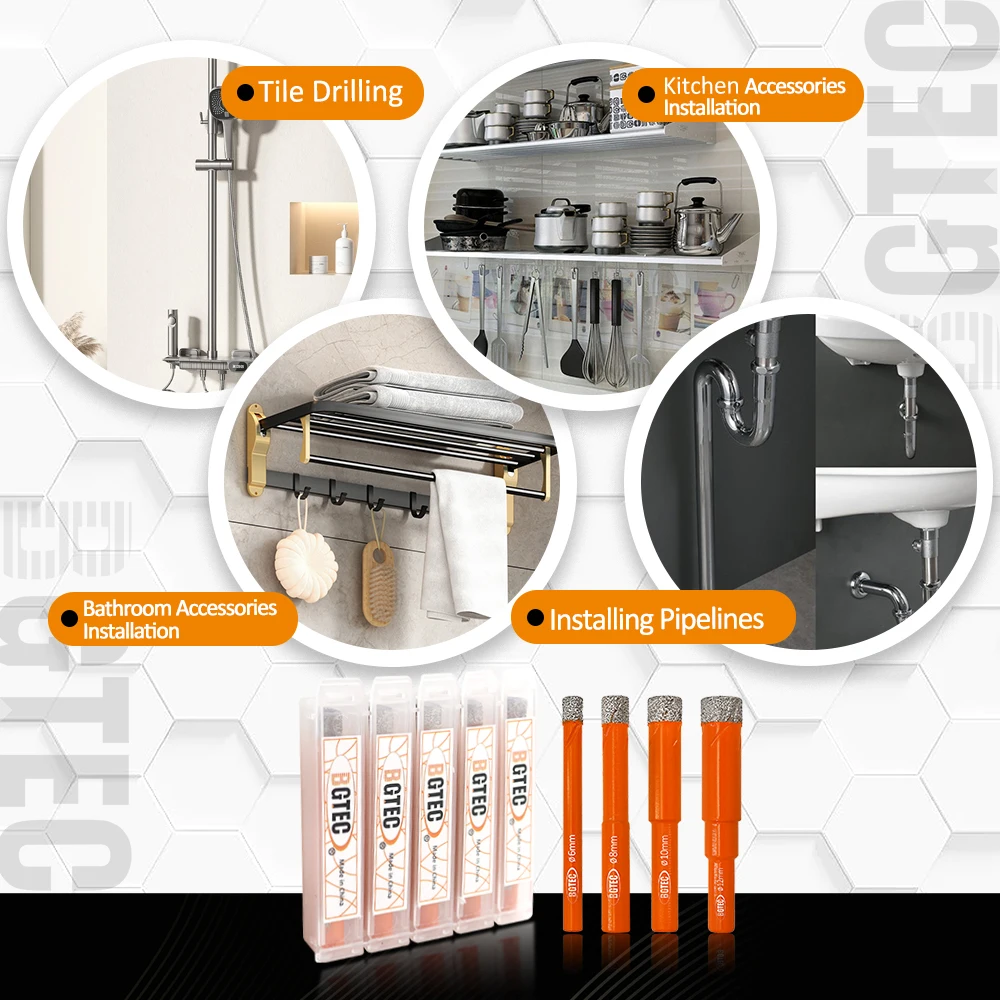 BGTEC 10 pz/scatola punte per trapano diamantate con gambo tondo granito marmo piastrelle muratura brasata sottovuoto Mini punte per foratura a secco Dia 6/8mm