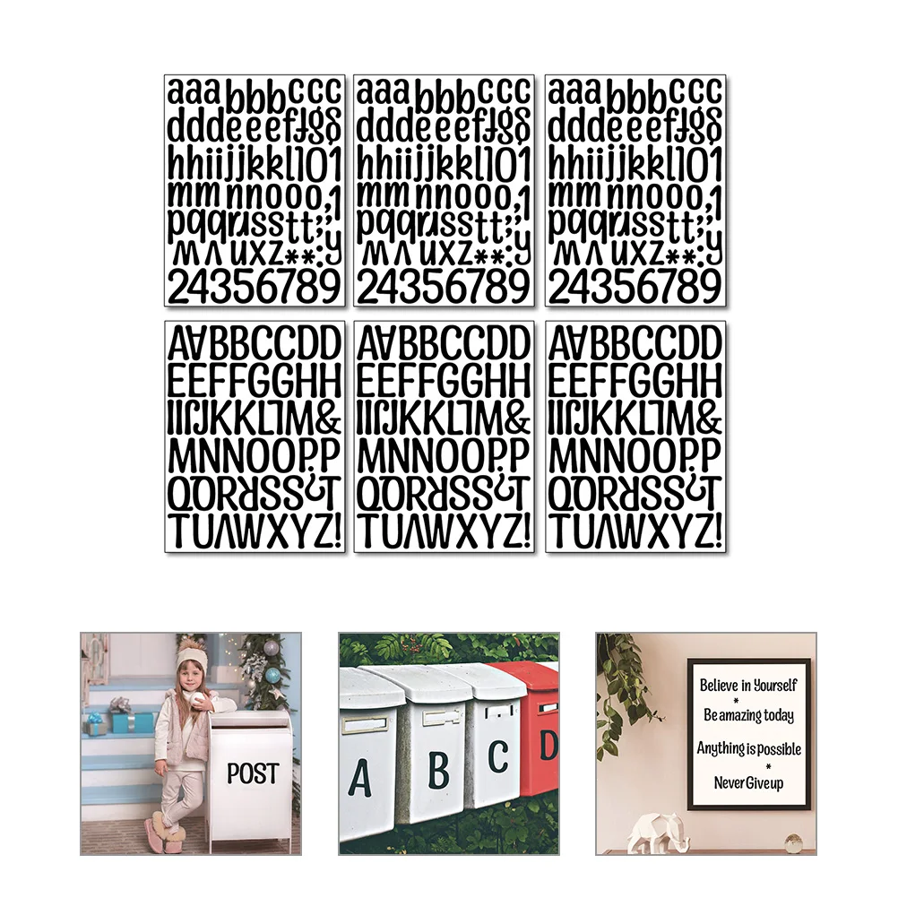 

6 Sheets Letter Alphanumeric Stickers for Alphabet 's Room Mailbox Small