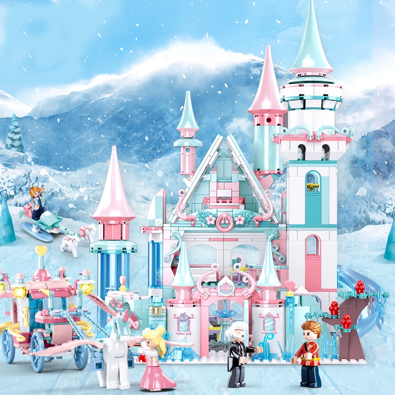 New Frozen Magic Castle Carriage Building Block Set Ice Queen Elsa Anna Princess Mini Action Figure Doll Brick Toy Girls Gift