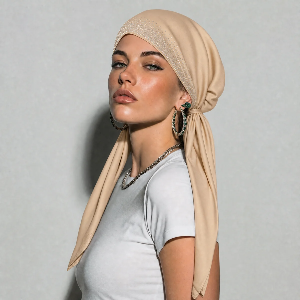 New Satin Silk Instant Hijabs Cap Elasticity Fashion Rhinestone Headscarf Cap Ramadan Muslim Hijab Shawls For Woman Headscarf