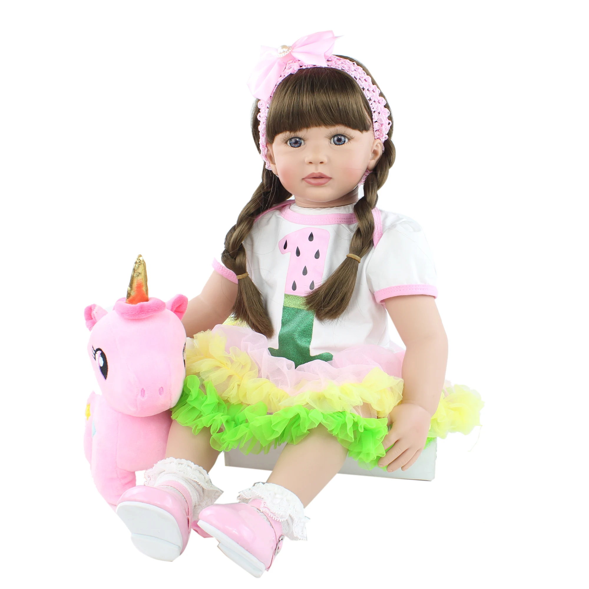 Muñeca Reborn de silicona suave de 60 CM para niña, juguete de princesa de Pelo Largo con cuerpo de tela, vestido de bebé vivo, regalo de cumpleaños
