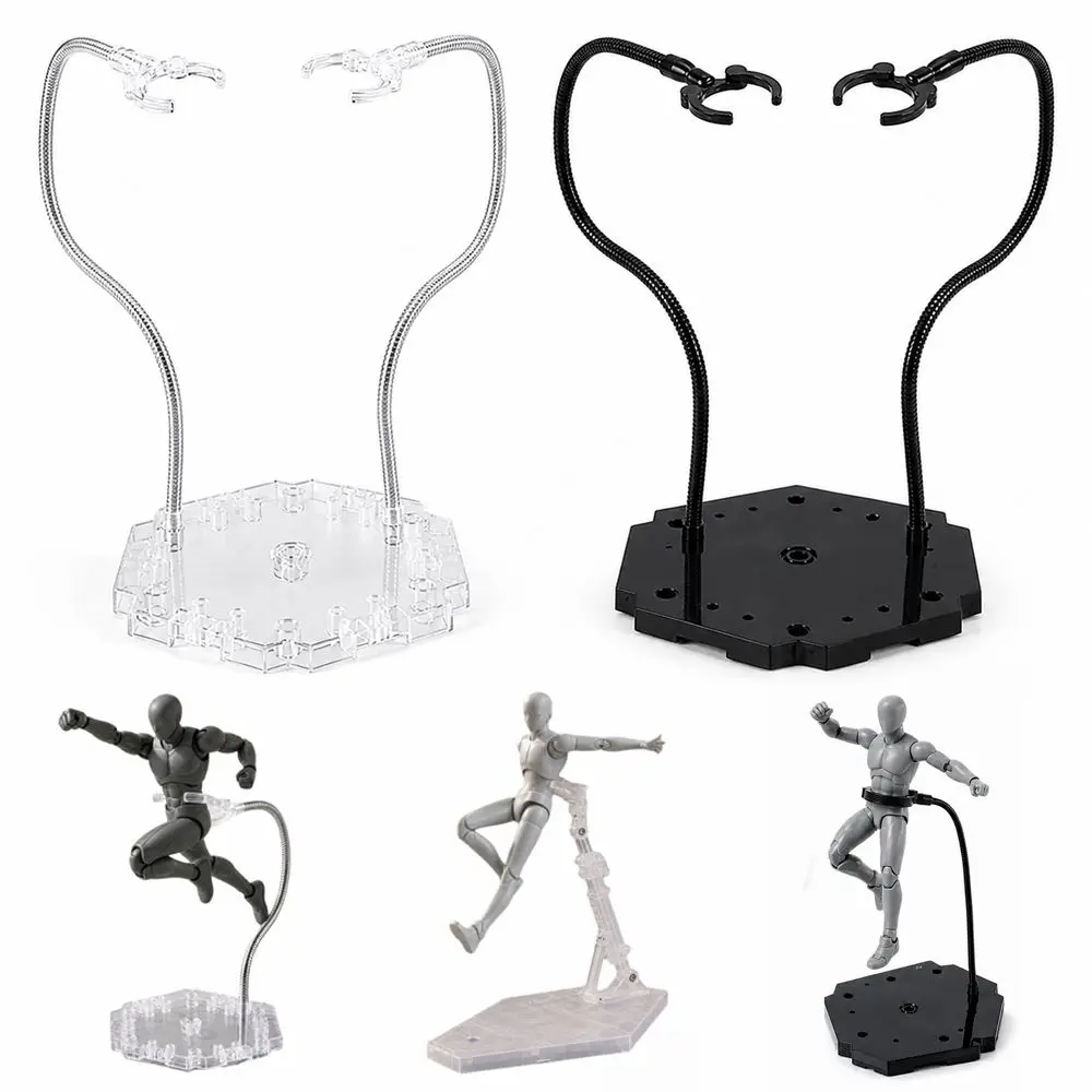 Plastic Action Figure Stand Replaceable Connectors Flexible Support Model Support Stand Adjustable Arm Clear Base