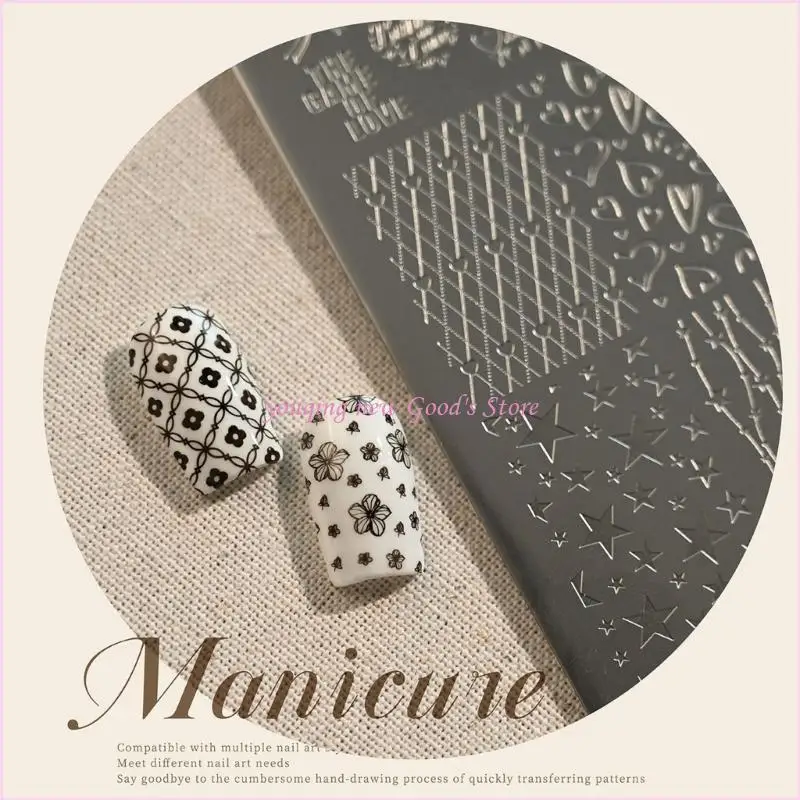 

57QA Versatile Lace Checkered Manicure Plate Metal Tool for Multiple Occasion Styles