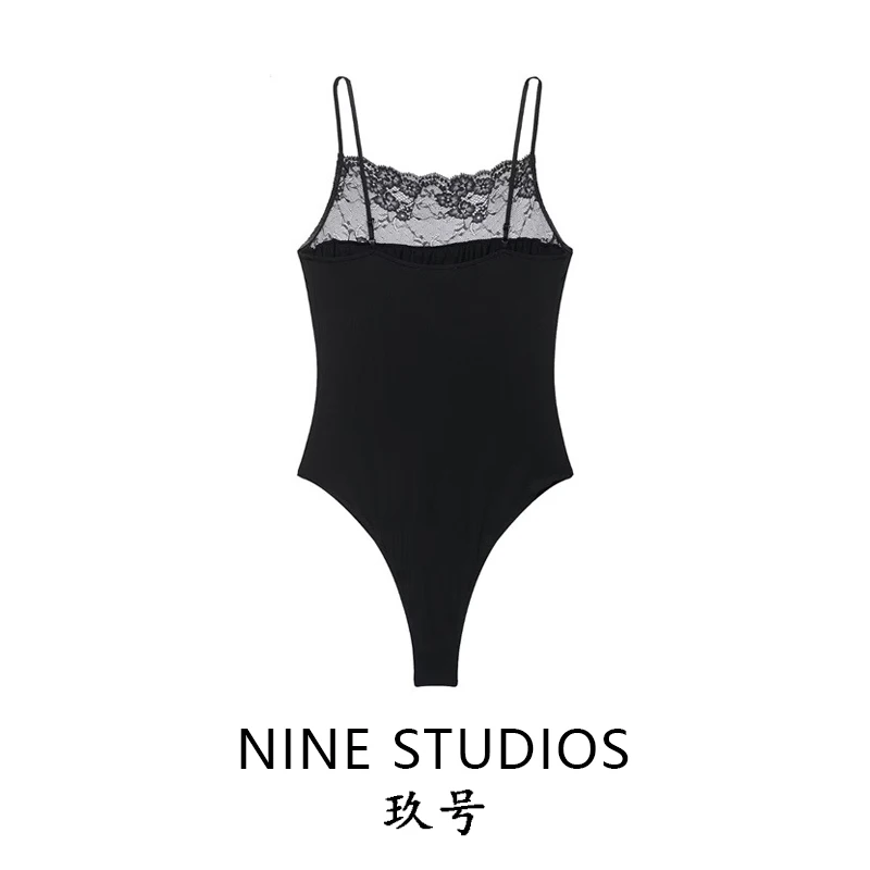NINE ZAR Sexy Lace Slim Fit One-Piece Swimsuit for Women High Waist Short Pants Commute Style Straight Tube 2026 Autumn Colle...