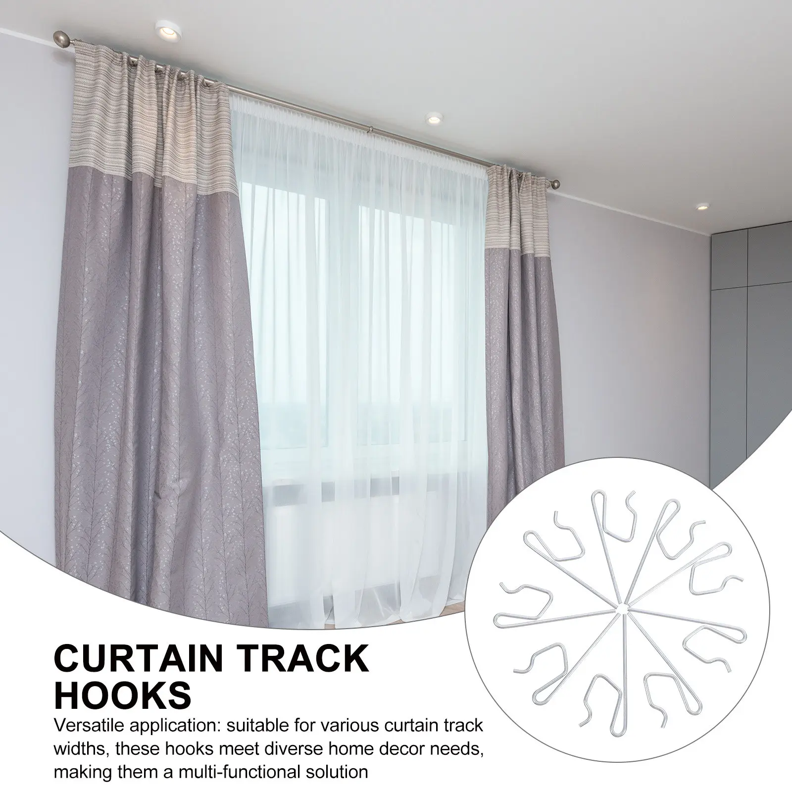 50pcs Heavy Duty Metal Curtain Track Hooks – S-Shaped Drapery Pins for Bathroom, Window, Door & Ceiling Tracks