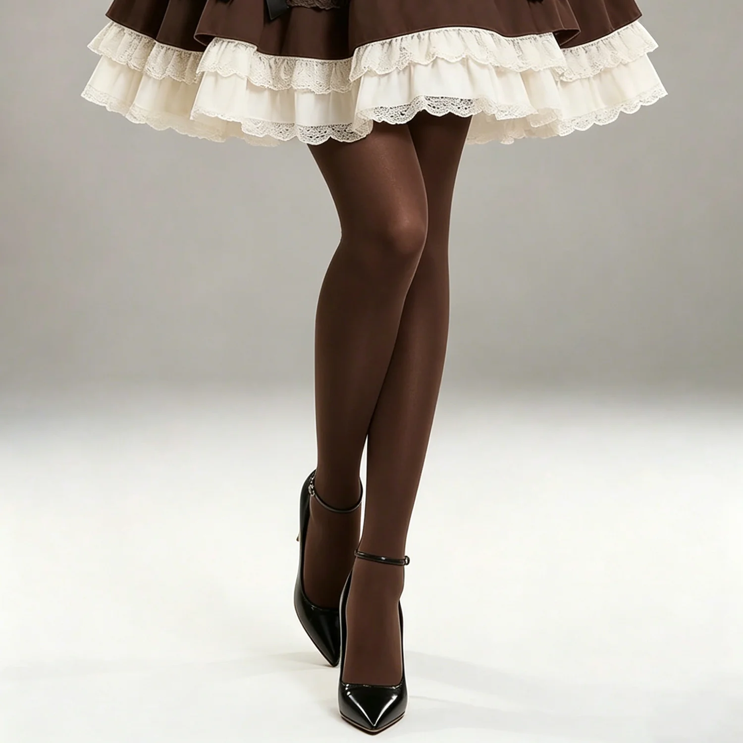1 Stück Einfarbige Kaffeebraune Blickdichte Strumpfhose mit Hoher Taille Weiche Seidige Lolita-Strumpfhose Kawaii Spitze Tägliche Kleidung Sommer Herbst Winter