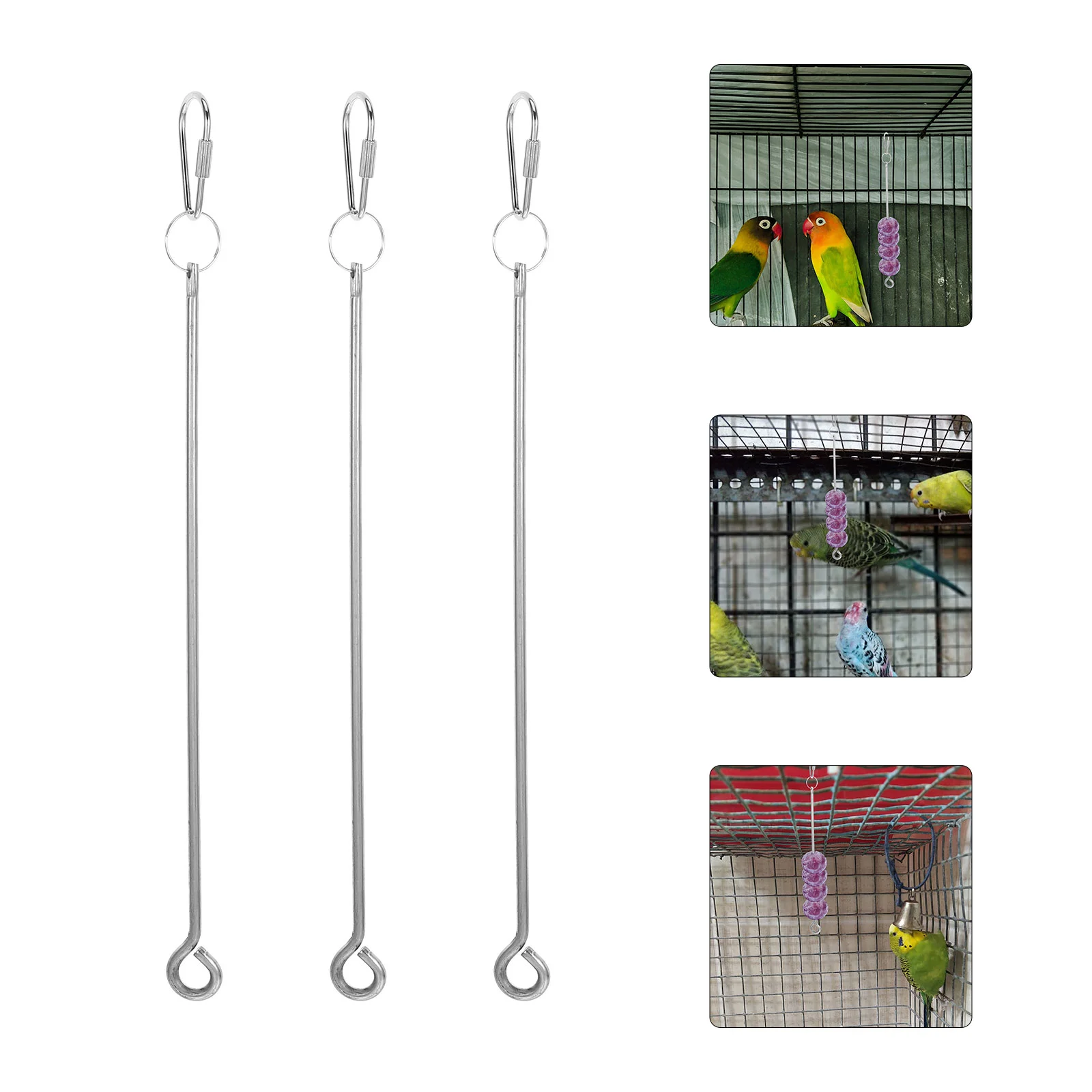 

3 PCS Parrot Fruit Fork Cage Connector Bird Food Treats Skewer Holder Stainless Steel