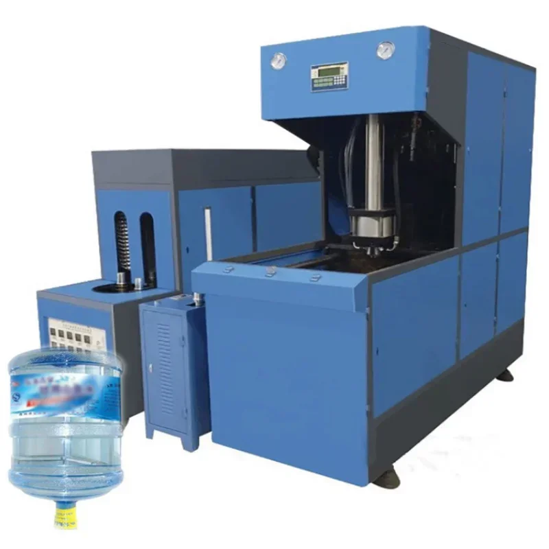 5 Gallon Semi Automatic Blowing Machine White Blue OEM Stretch Cylinder Power PET Plastic Bottle Blowing Machine Two Mouldes