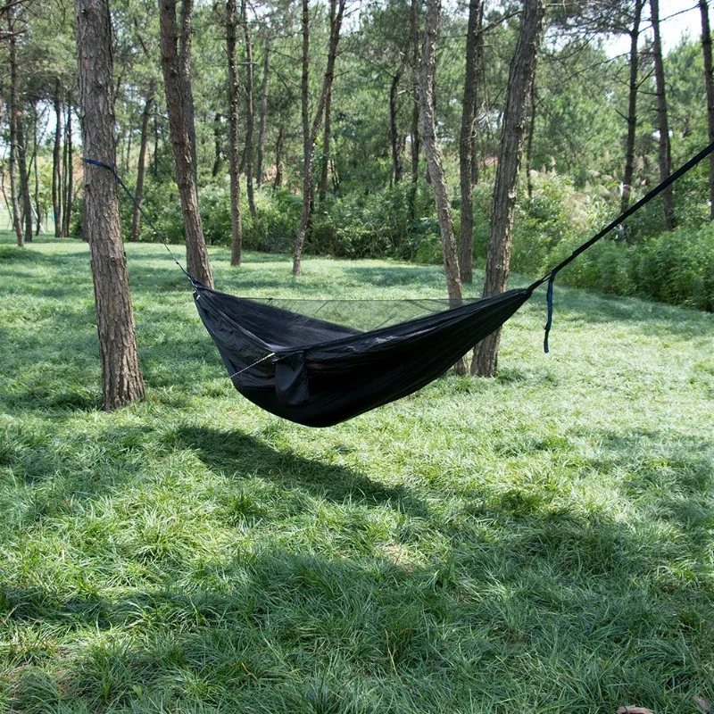 Pull Rope Mosquito Net Hammock Outdoor Mosquito Proof Camping Hanging Bed Parachute Cloth Nylon Hammock Encrypted Mesh Swing Bed