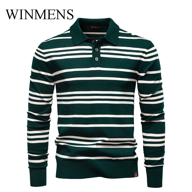 

Men's Thin Striped Sweater Autumn and Winter 2025 New Arrival Turn Down Collar Button Youth Pullovers Casual knitwear
