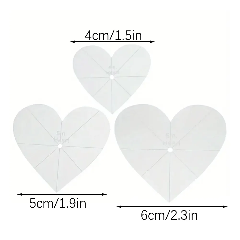 Règles de couture réutilisables en forme de cœur, kit de fabrication de patchs bricolage, fournitures de courtepointe, 3 pièces