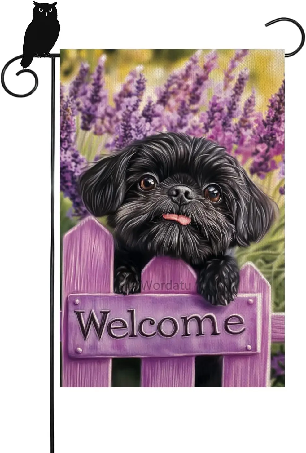 Black Shih Tzu Garden Flag Welcome Spring Summer Lavender 12x18 Inch Double Sided Purple Floral Flower Farmhouse Yard Flag H yyi