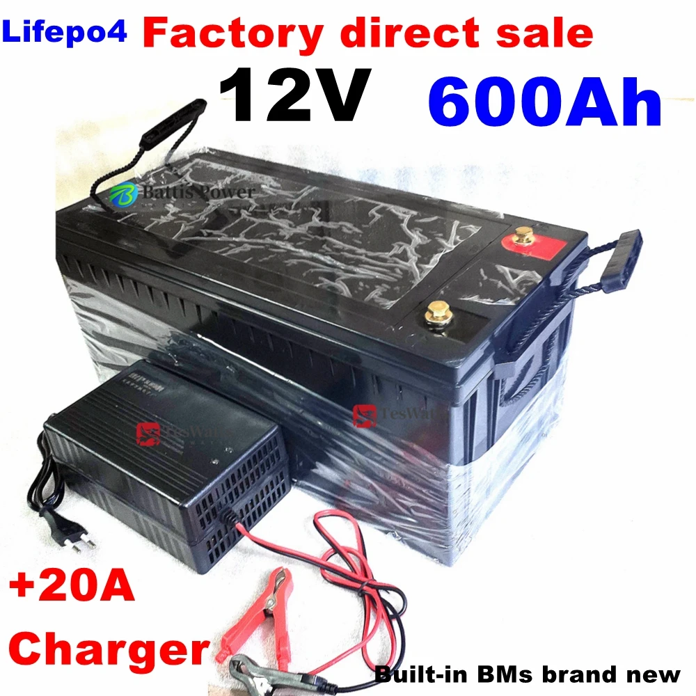 

12.8V 600Ah 12V Lifepo4 battery Solar Storage boat RV EV camper power +20A charger