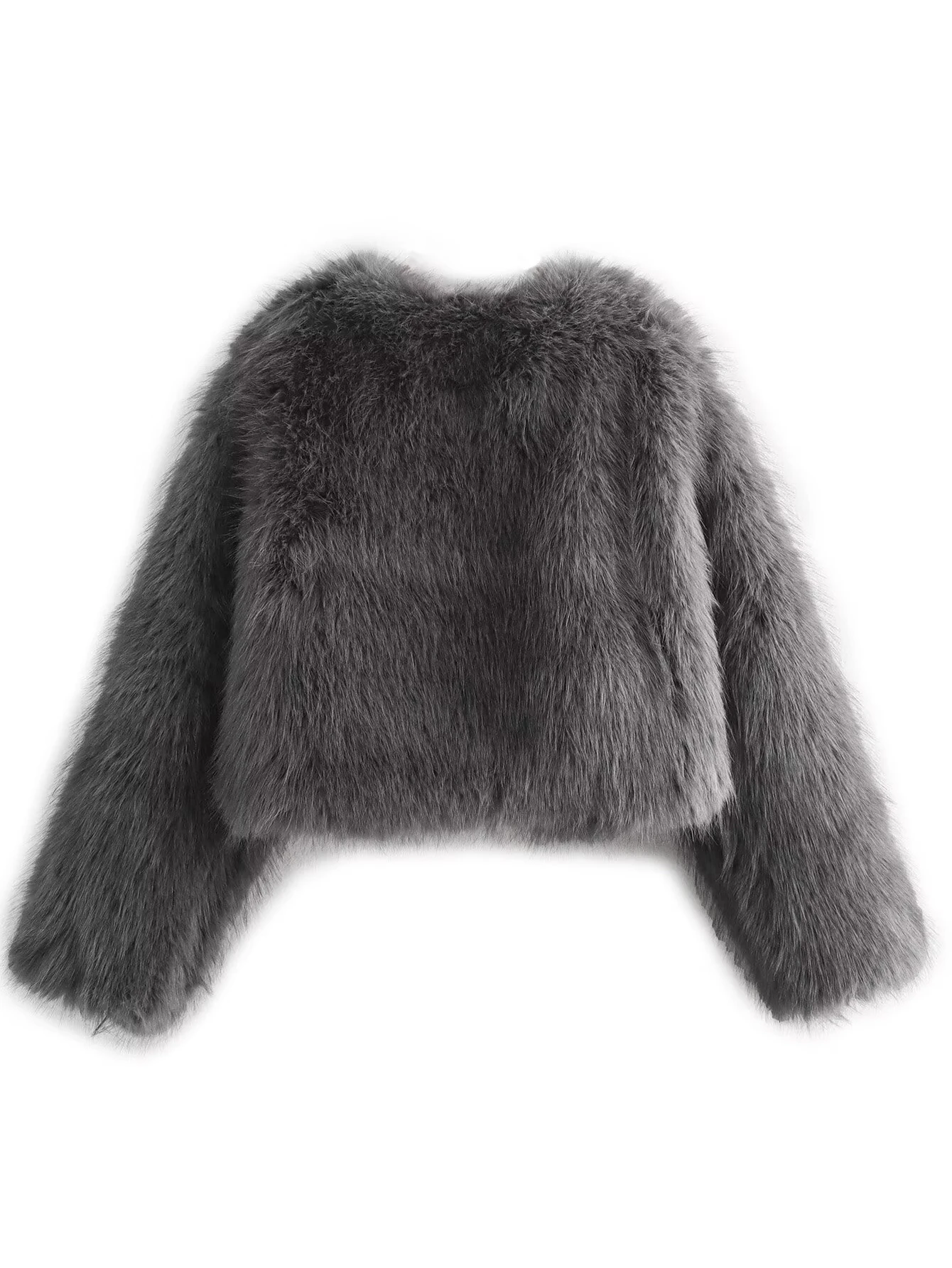 Mia Muse Boutique dames klassieke glamoureuze effen lange mouw open voorkant feestpluche jas herfst-wintercollectie