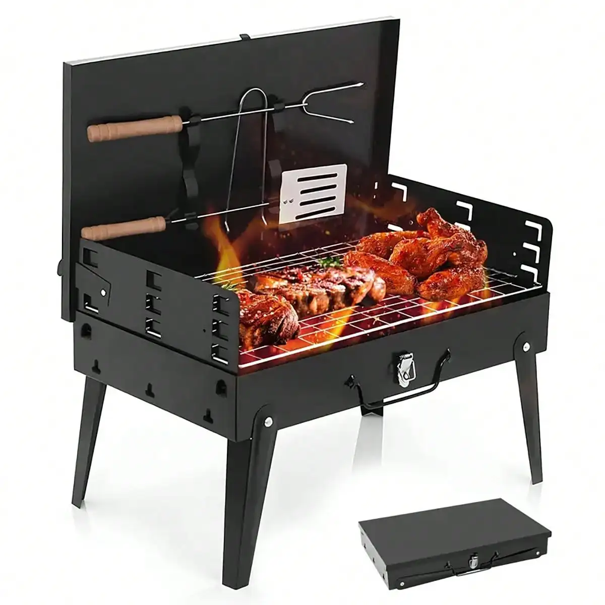 1pc Small Portable Charcoal Grill, Foldable Outdoor Grill With Barbecue Accessories, Suitable For Outdoor Cooking, Camping, Hiking, Picnicking, Tailgate Parties, And Backyard Parties