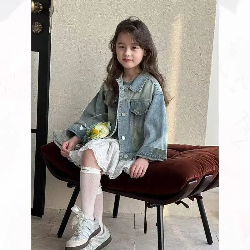 Girls' Denim Spring And Autumn Coat 2026 New Korean Version Long Sleeved Denim Jacket For Children Versatile And Stylish