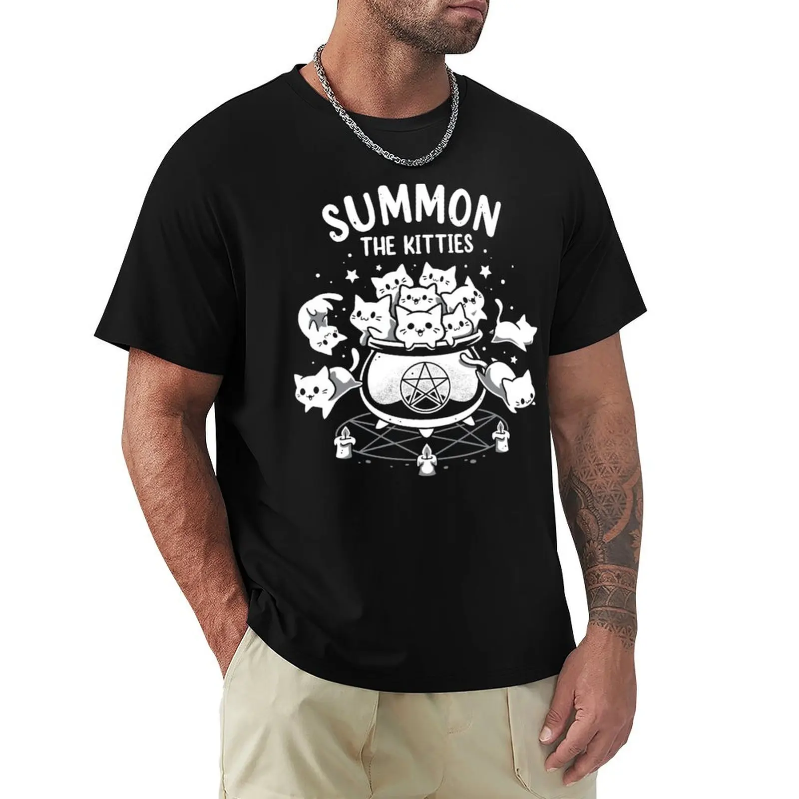 Summon The Kitties - Witchy Cat Ritual T-Shirt Summer Casual Loose T-Shirt