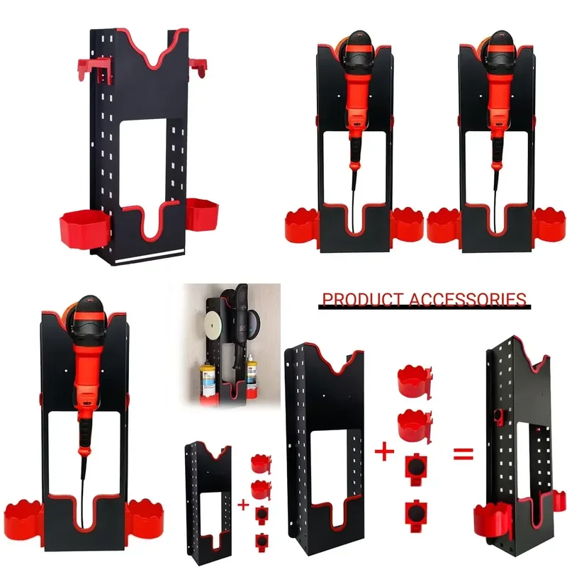 for Meiqing MQDS008 Multifunctional Wall Mounted Steel Plastic Tool Storage Rack for Automotive Polishers and Waxers Black