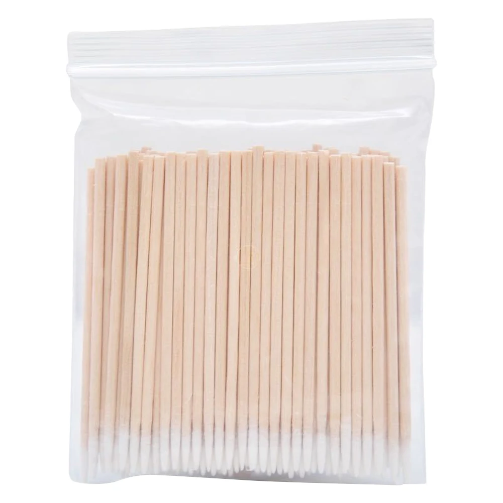 100Pcs Wood Cotton Swab Manicure Clean Sticks Buds Tip Wood Cotton Head Swab Manicure Detail Corrector Nail Polish Remover