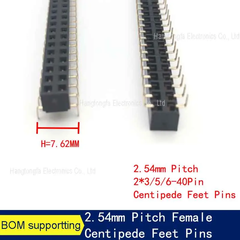 2.54mm Double Row Female Centipede Feet Pins Breakaway PCB Board Pin Header Socket Connector Pinheader 2*3/5/6-40Pin For Arduino