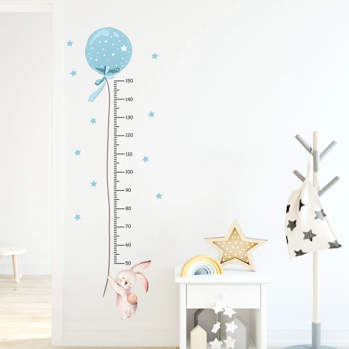 Height Measurement Wall Stickers for Kids Room Cartoon Rabbit Balloon Height Ruller Grow Up Chart Wall Decals Baby Nursery Room