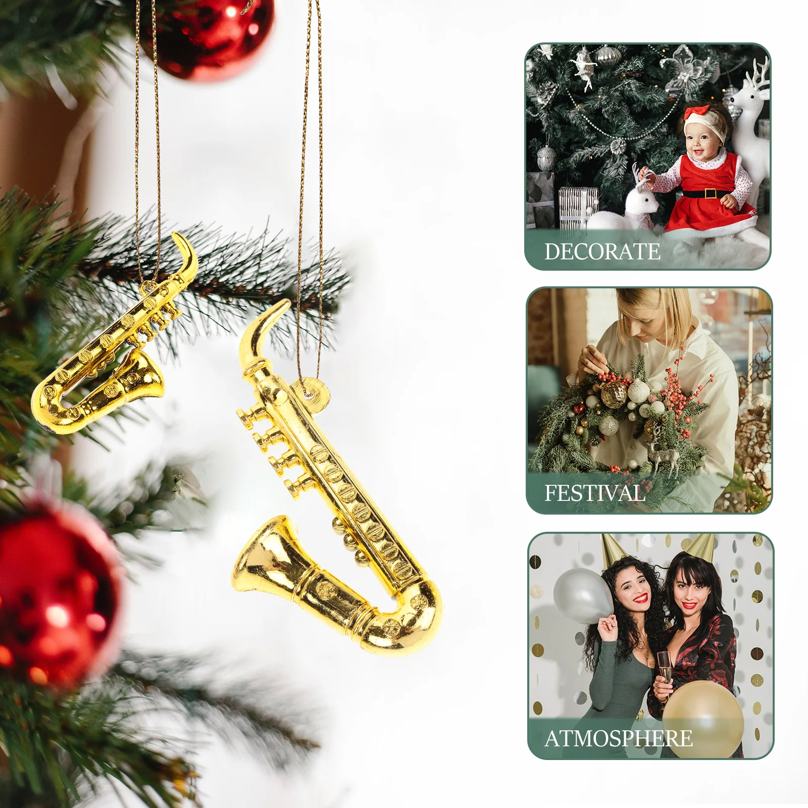 

20pcs Miniature Saxophone Christmas Ornaments Plastic Musical Instrument Decor For Xmas Tree Hanging Party Home Desktop