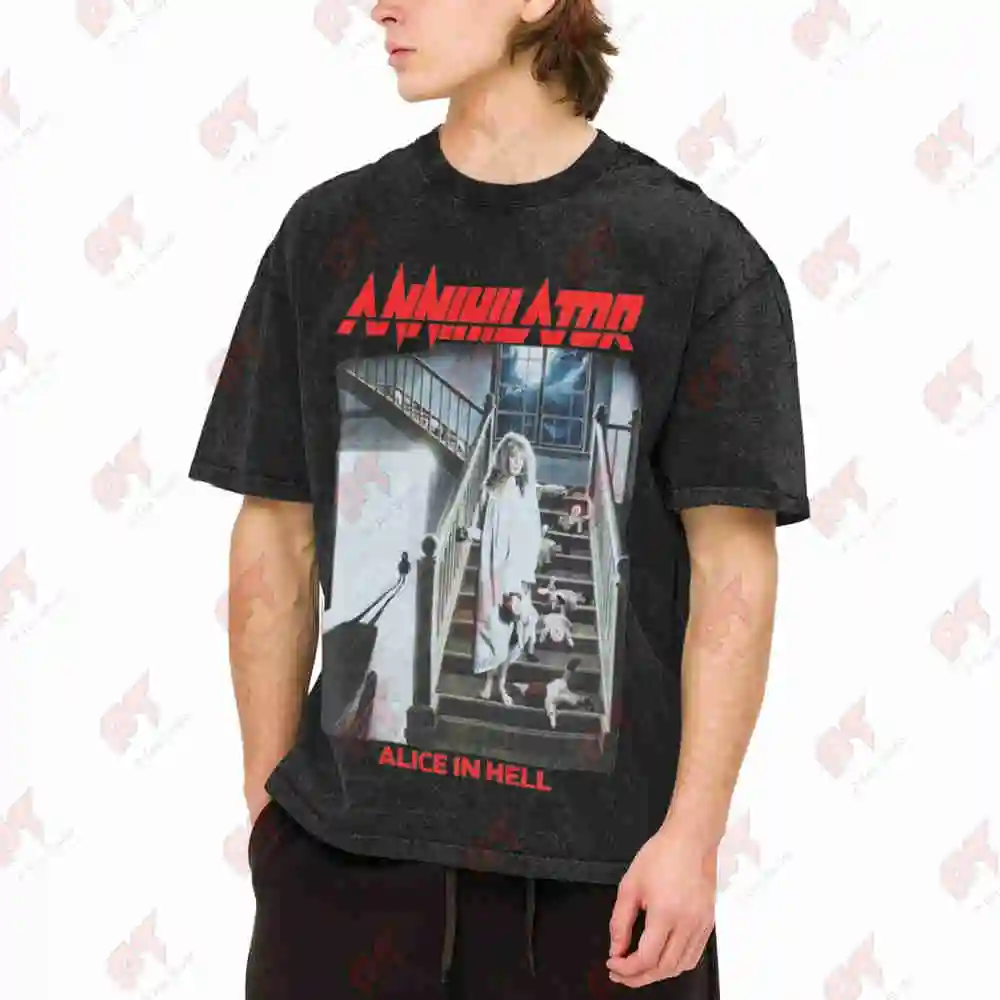 Annihilator Alice In Hell Heavy Metal Vintage Washed Tee Pure Cotton T-Shirt