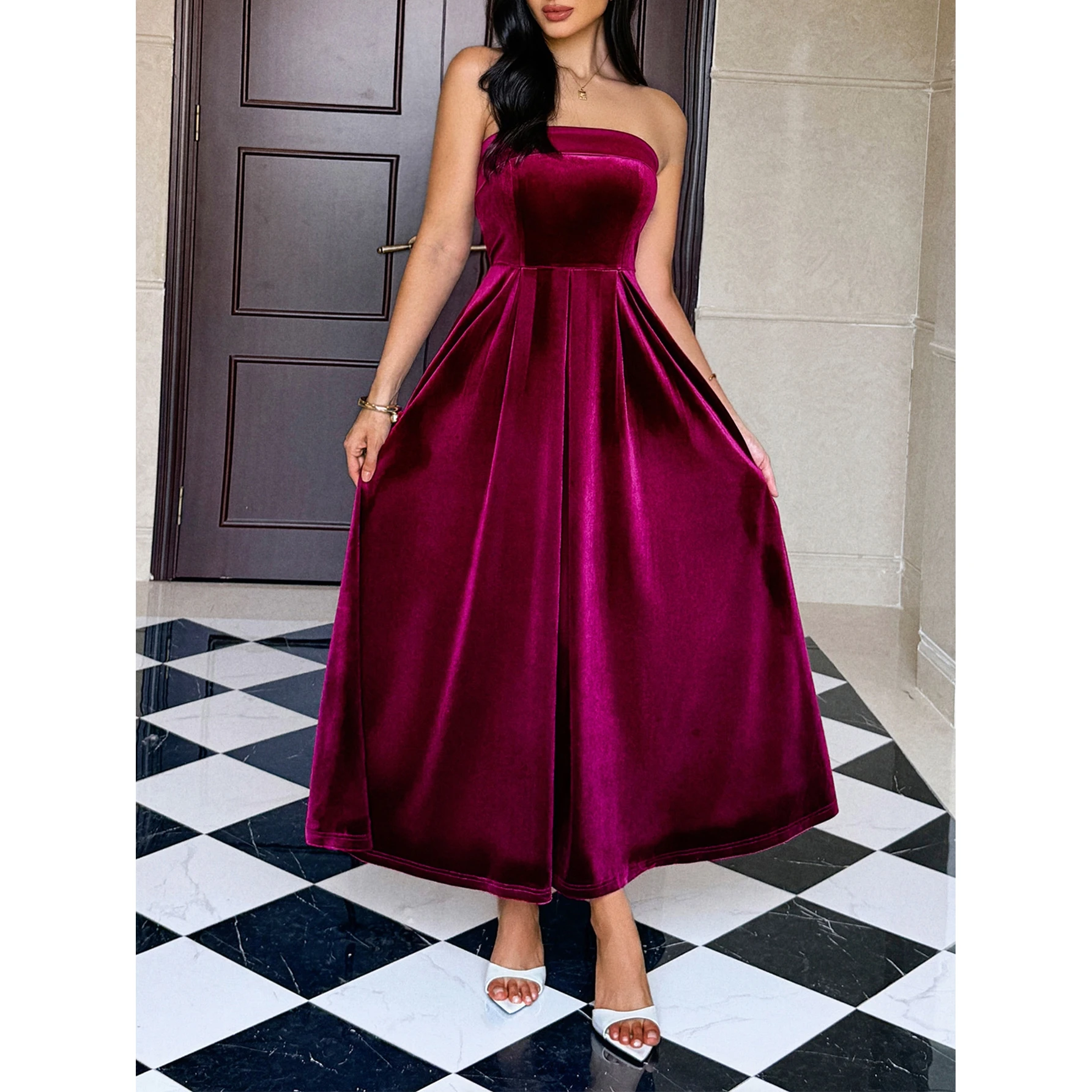 Ele cor pura longo dr feminino dr diyun svel cintura alta tecido de malha data noite vestido outono inverno faion