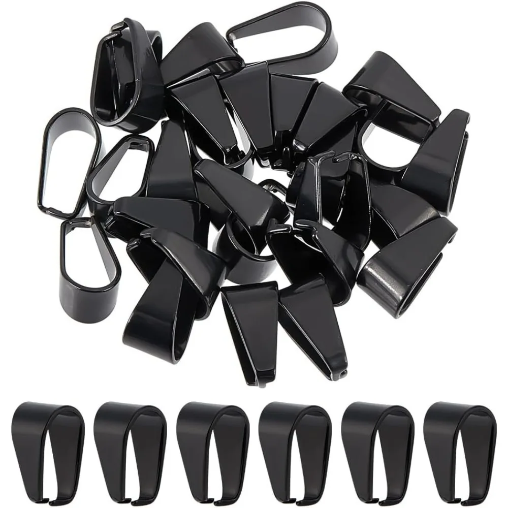 1 Box 30Pcs Pinch Bails Stainless Steel Pendant Bail Black Snap on Bails Slider Pendant Clasp Open Clip Bails Hook