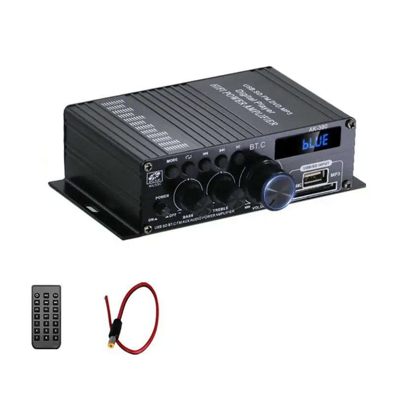 

Цифровой Bluetooth-усилитель AK380, 2-канальный усилитель для домашнего кинотеатра, Hi-Fi аудиоусилитель класса D для караоке, с входами USB, SD, AUX