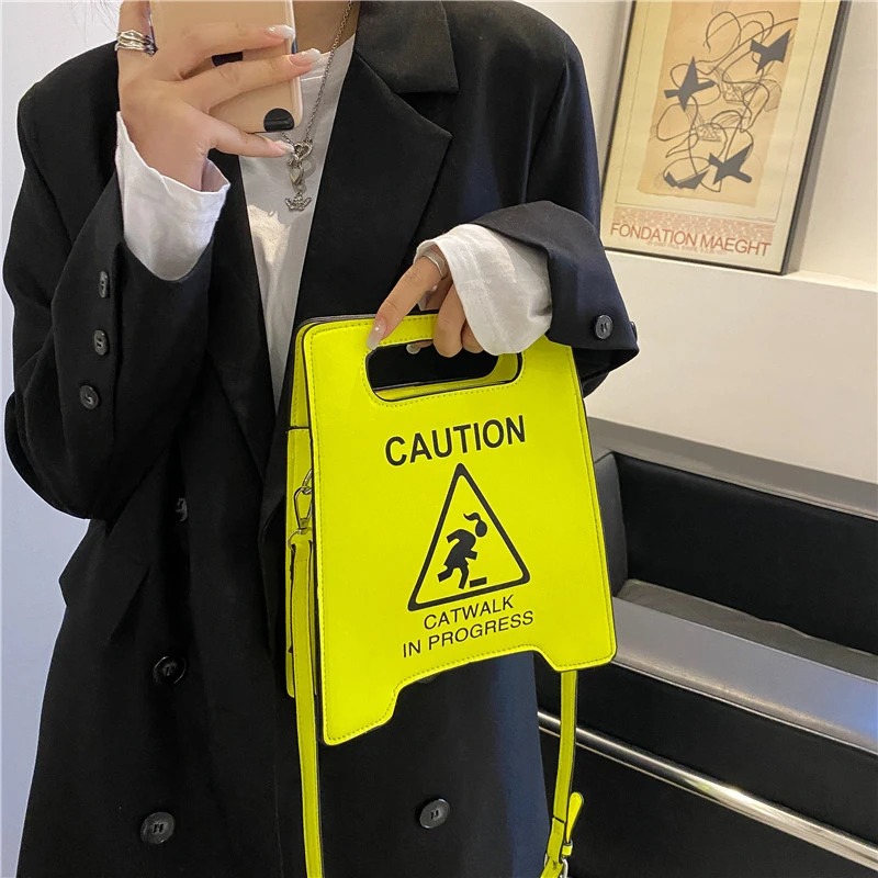 Crossbody Bag Women Creative Caution Letters Sign Handbag Cute Fluorescence Color Shoulder Bags for Female Clutches Purse Bolsa