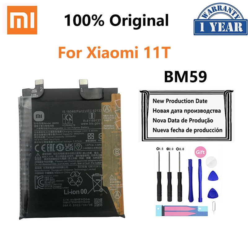 

100% Оригинальный аккумулятор BM59 5000 мАч для телефона Xiaomi 11T Mi 11T мобильный телефон, сменные батареи, батарея