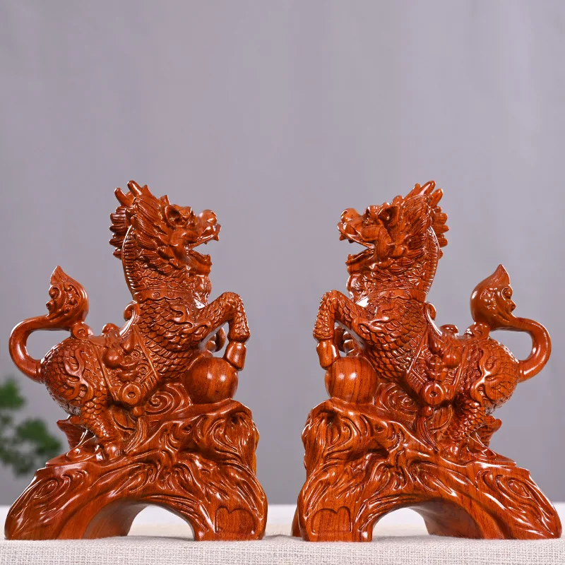 Rosewood KIRIN Wood Carving Ornaments Auspicious Beast Living Room Home Carving Opening Gift Wooden Craftwork