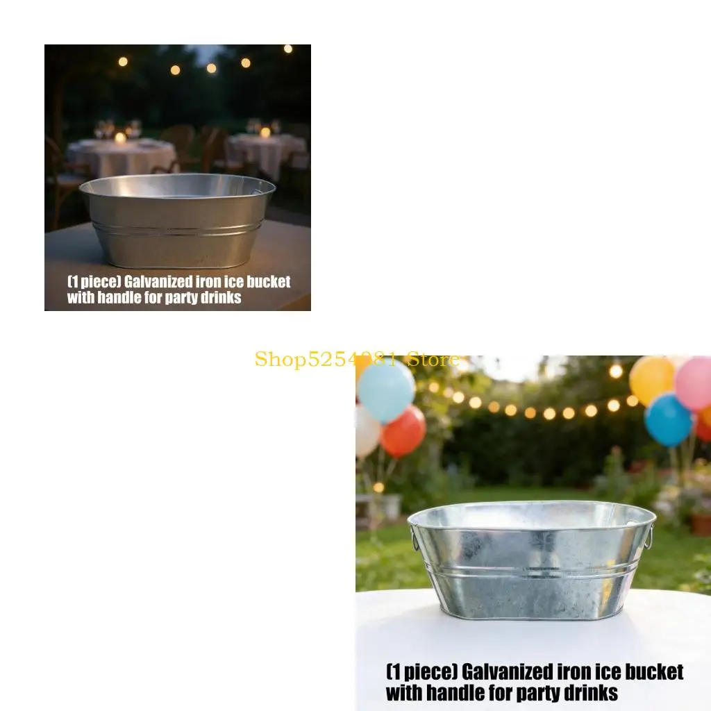 AXYC Banquets Ice Pail Galvanized Iron Beverage Cooling Tub Large Capacity Ice Buckets with Handle for Parties and Gatherings