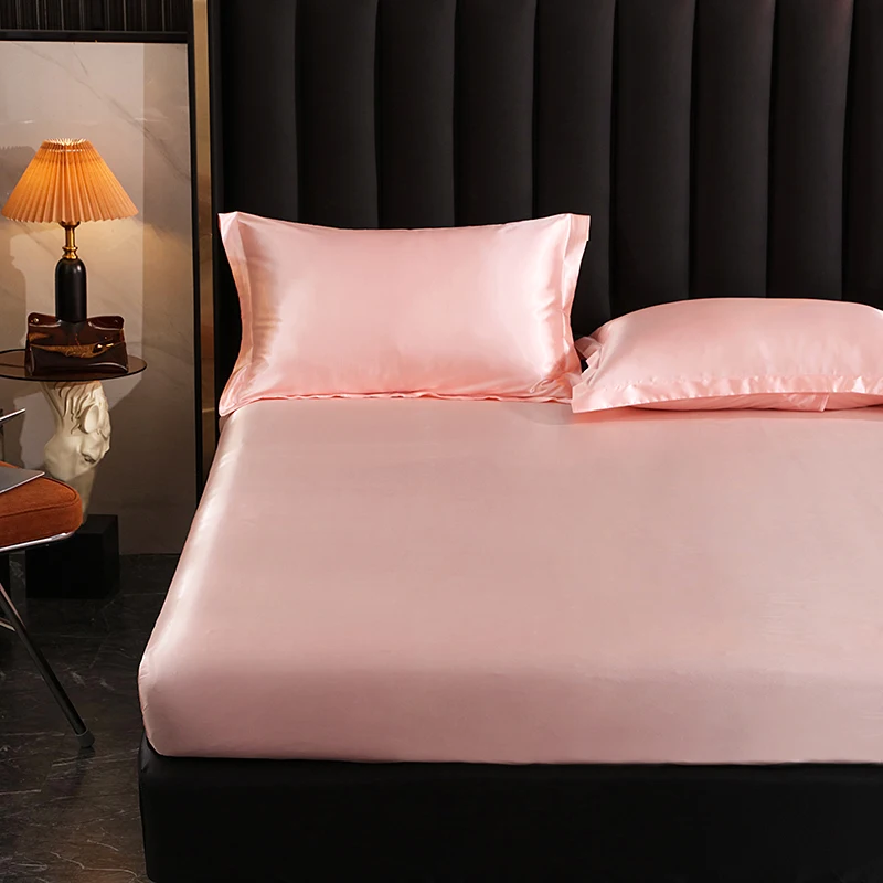 Mulberry Silk Bed Sheet Set with Fitted Sheet Flat Sheets Pillowcase Luxury Solid Color Bedding Sets Wrinkle-Free Antiallergic