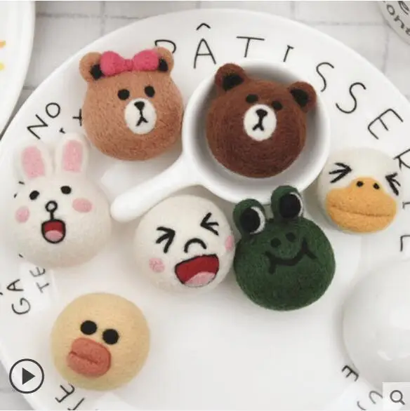 Cubs, rabbits, dogs, ducklings. wool needlepoint kit  wool felt needle felting keychain craft needlecraft DIY handmade