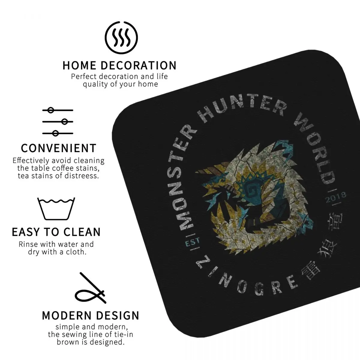 Monster Hunter Vintage Zinogre Coasters Kitchen Placemats Non-slip Insulation Cup Coffee Mats For Decor Pads Set of 4 - view 2
