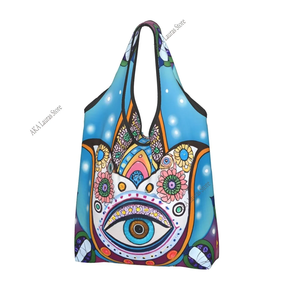 Shoulder Bag Hamsa Hand Painted-with Colored Paints Colorful Ladies Handbag Tote Bag Reusable Large Bag