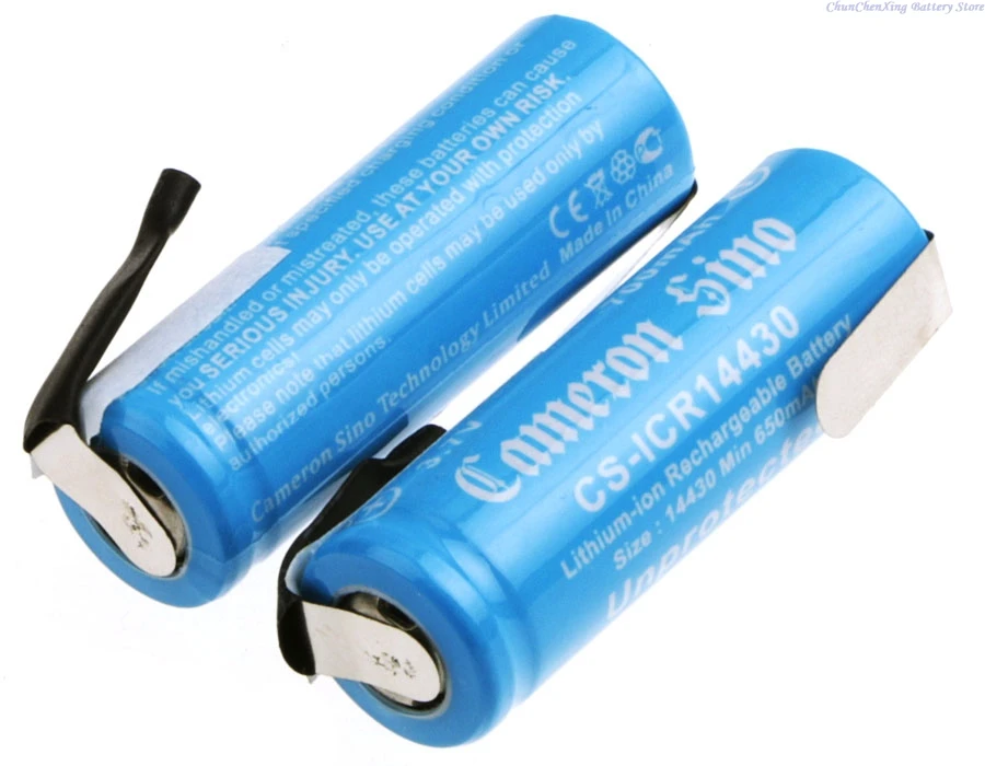 

100% NEW 3.7V 650mAh Li-ion Battery for 14430, with sheet metal, 2 batteries, 2pcs Pack With Solder Tabs