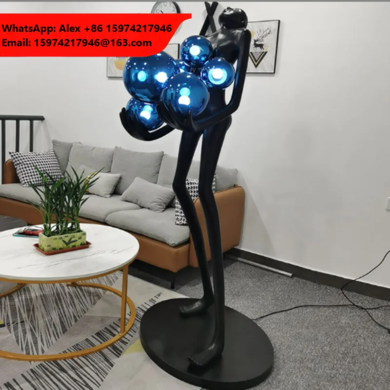 Humanoid Floor Lamp Abstract Figure Art Sculpture Holding Red Mars Ball Decoration Hotel Lobby Statue Lights
