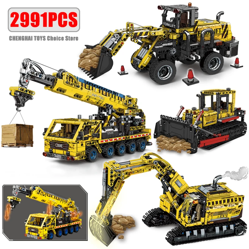 City Technical MOC Loader Car Heavy Mining Truck Crane Building Blocks DIY Engineering Excavator Bricks Toys For Childrens Gifts