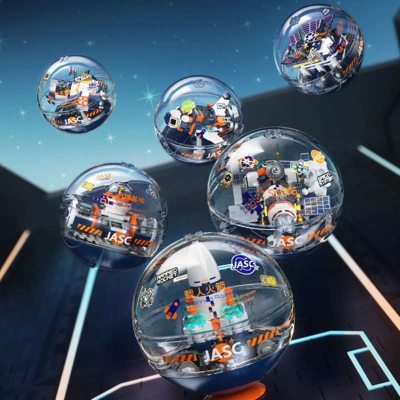 JAKI اللبنات الفجر الفضاء التراص الكرة طائرة صاروخ محطة الفضاء الربط لغز لعبة نموذج قلادة جمع هدية