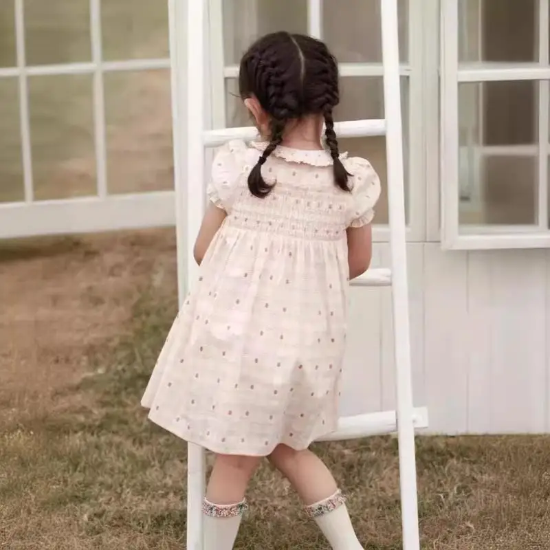 2024 Girls Smocked Dress Flowers Printing Dresses for Girl Children Sweet High-End A-Line Kids Clothing Elegant Birthday Clothes