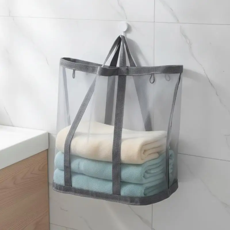 Foldable Mesh Dirty Clothes Basket With Carry Handles Portable Collapsible Laundry Bag For Dorm Travel Storage Use