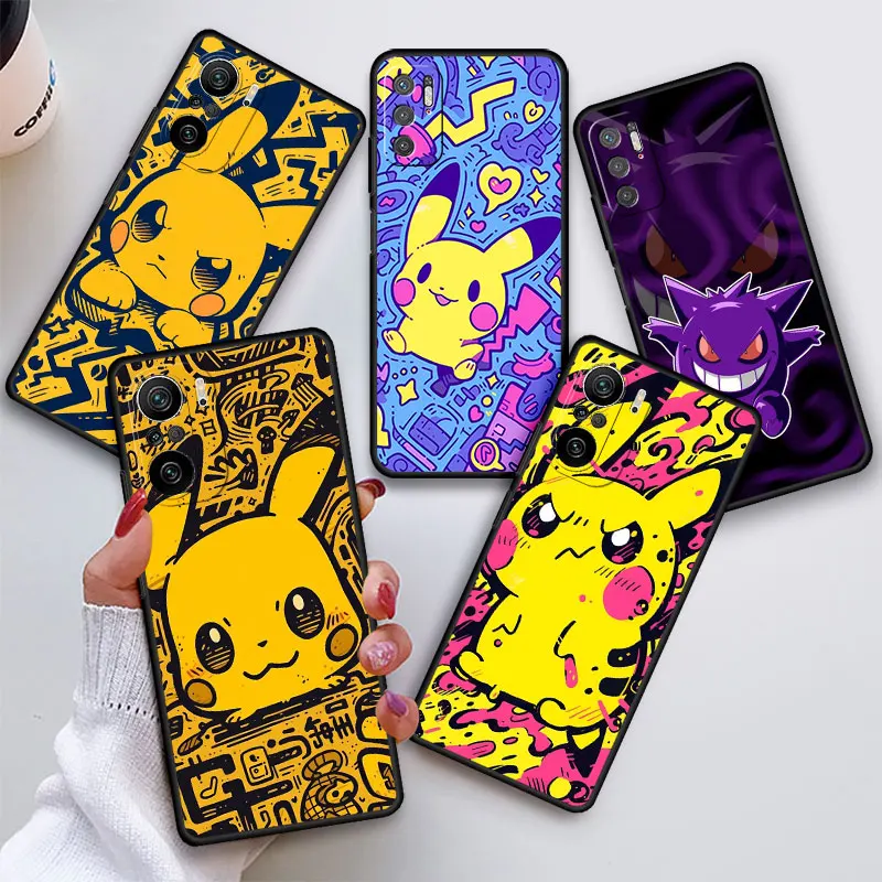 Funda Case For Xioami Redmi Note 11 10 Pro 12 9S 10S 11S 9A 9C 9T 10C K40 8 7 Black Silicone Phone Cover Cute Pikachu Pokemon