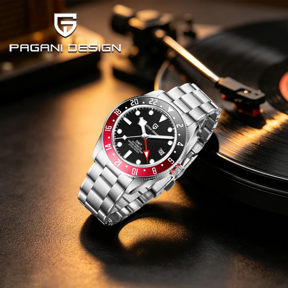 Pagani design GMT men's watch retro fashion men's mechanical watch AR Sapphire automatic watch men's steel clock luminous 20bar